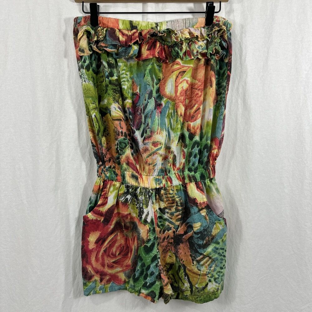 Cleopatra Vintage Y2K Floral Ruffle Halter Strapless Romper Womens Sz M Cotton